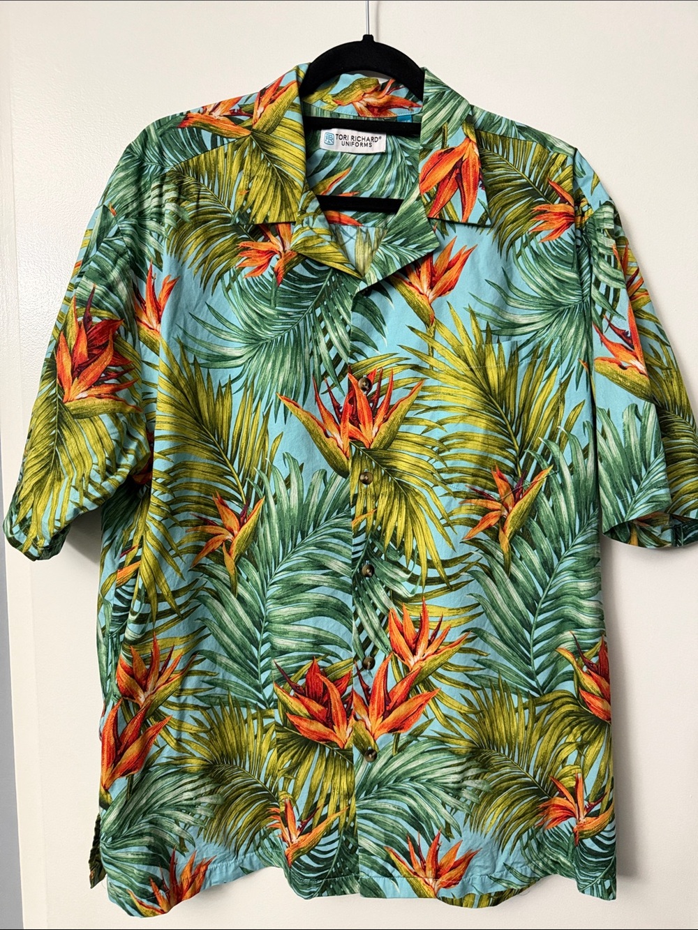 Tori Richard Uniforms Tropical Leaf & Orange Bird-of-Paradise Aloha Shirt - XL